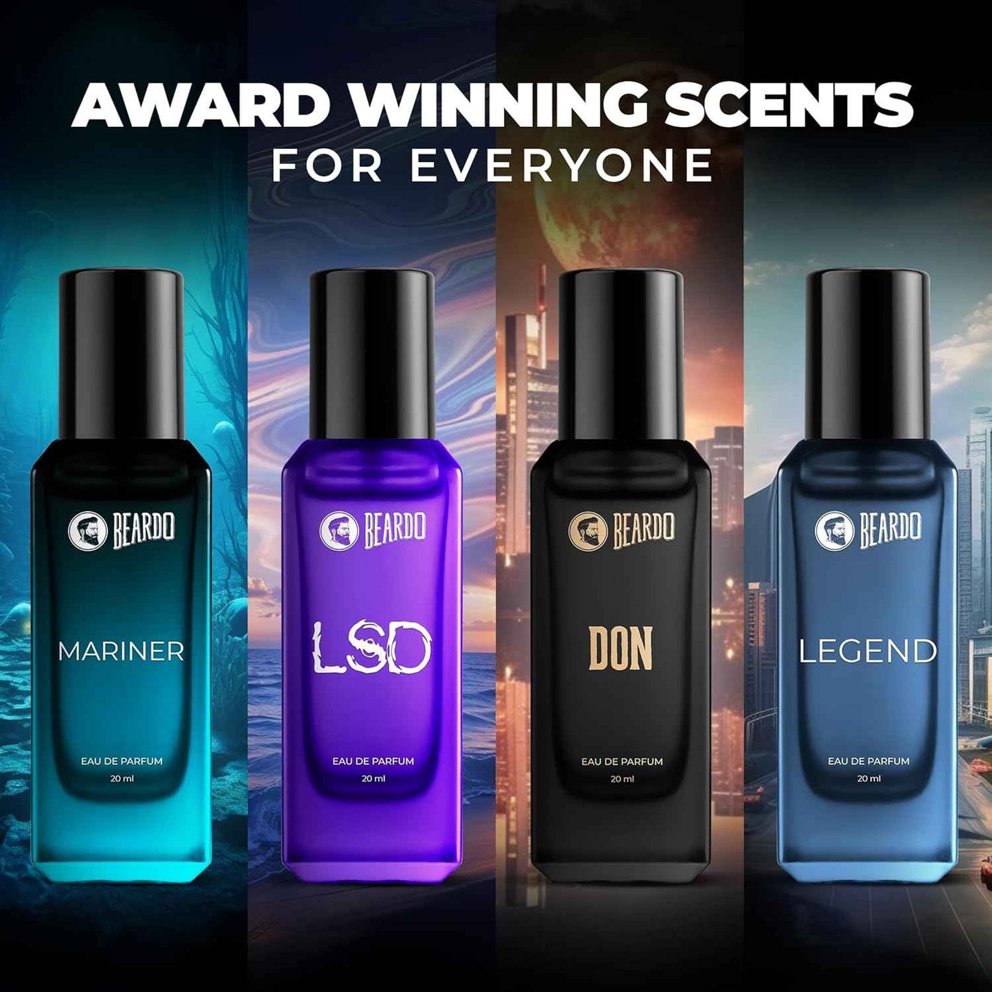 Beardo Day Perfumes For Men 4 x 20ml | Compliment worthy Unisex perfume combo | Long Lasting Perfumes - Fresh & Aquatic Fragrances | Rakhi gift for brother | Gift for brother | Gift for husband
