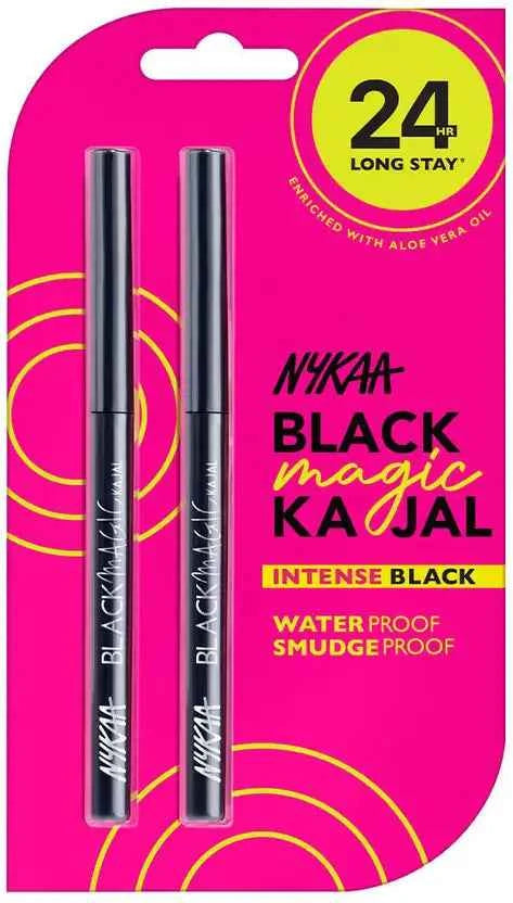 NYKAA Black Magic 24Hr Longstay Matte Waterproof Smudgeproof Kajal Eyeliner Pack of 2  (Deep Black, 0.3 g)