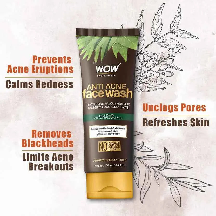 WOW SKIN SCIENCE Anti Acne - OIL Free - No Parabens, Sulphate, Silicones & Color Face Wash  (100 ml)