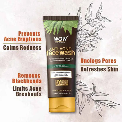 WOW SKIN SCIENCE Anti Acne - OIL Free - No Parabens, Sulphate, Silicones & Color Face Wash  (100 ml)
