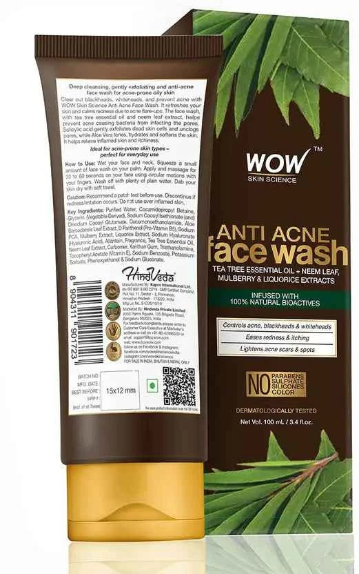 WOW SKIN SCIENCE Anti Acne - OIL Free - No Parabens, Sulphate, Silicones & Color Face Wash  (100 ml)