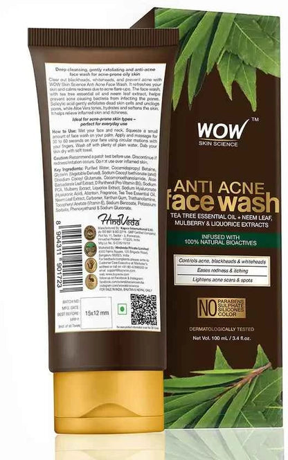 WOW SKIN SCIENCE Anti Acne - OIL Free - No Parabens, Sulphate, Silicones & Color Face Wash  (100 ml)