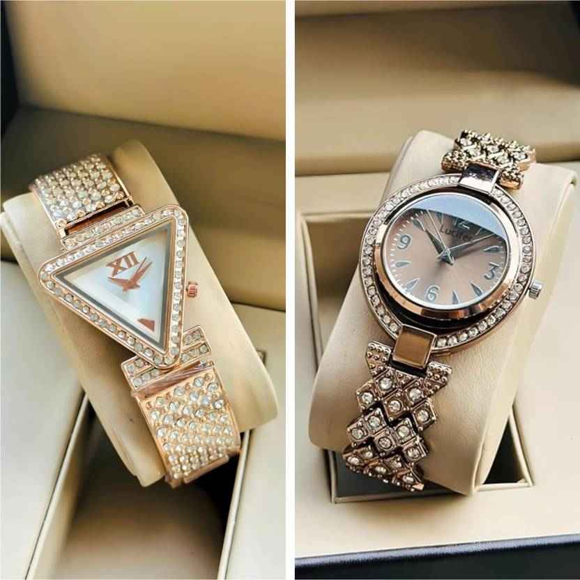 Premium Color Smooth Finish COMBO Pack 2 Analog Watch for Women BROWN