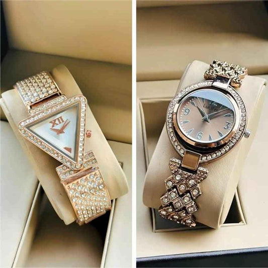 Premium Color Smooth Finish COMBO Pack 2 Analog Watch for Women BROWN