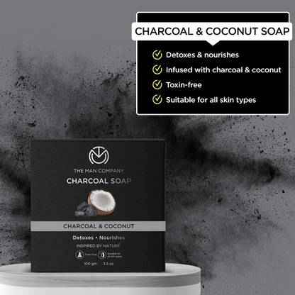 THE MAN COMPANY Charcoal Soap with Coconut | Detoxes & Nourishes - BUY 3 GET 1 FREE - 100gm*4  (4 x 100 g)