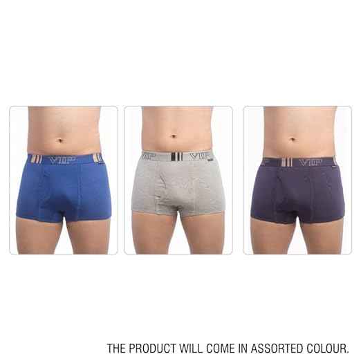VIP Men's Cotton Trunks Solid Underwear (Pack of 3)