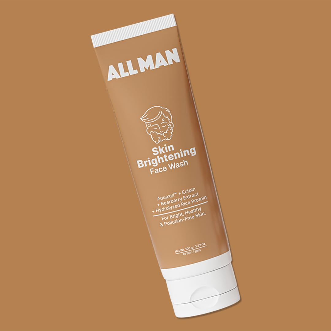 ALL MAN Skin Brightening Face Wash, Fades Dark Spots & Hyperpigmentation, Removes Dirt, oil, & Pollutants with Aquaxyl, Ectoin & Hydrolyzed Rice Protein | 100g - Zudioshop