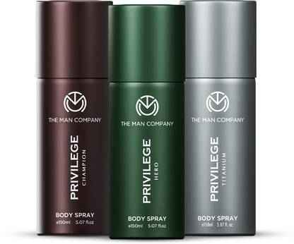 THE MAN COMPANY Privilege Hero, Titanium & Champion | Long-Lasting Deodorant Spray - For Men  (450 ml, Pack of 3)
