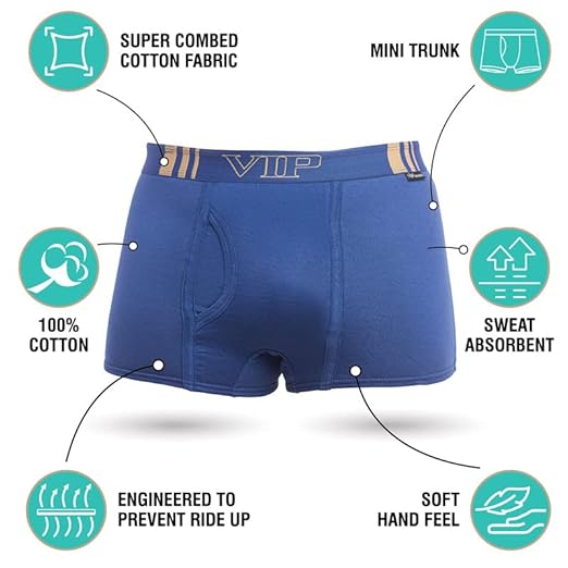 VIP Men's Cotton Trunks Solid Underwear (Pack of 3) Zudiostore