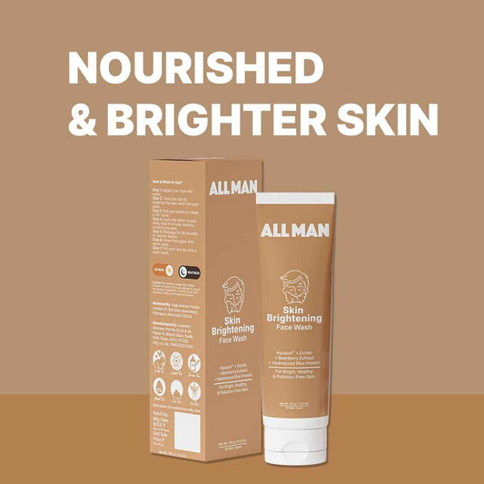 ALL MAN Skin Brightening Face Wash, Fades Dark Spots & Hyperpigmentation, Removes Dirt, oil, & Pollutants with Aquaxyl, Ectoin & Hydrolyzed Rice Protein | 100g