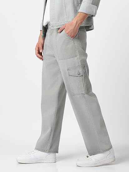 Urbano Fashion Men's Loose Mid Rise Baggy Fit Cargo Jeans