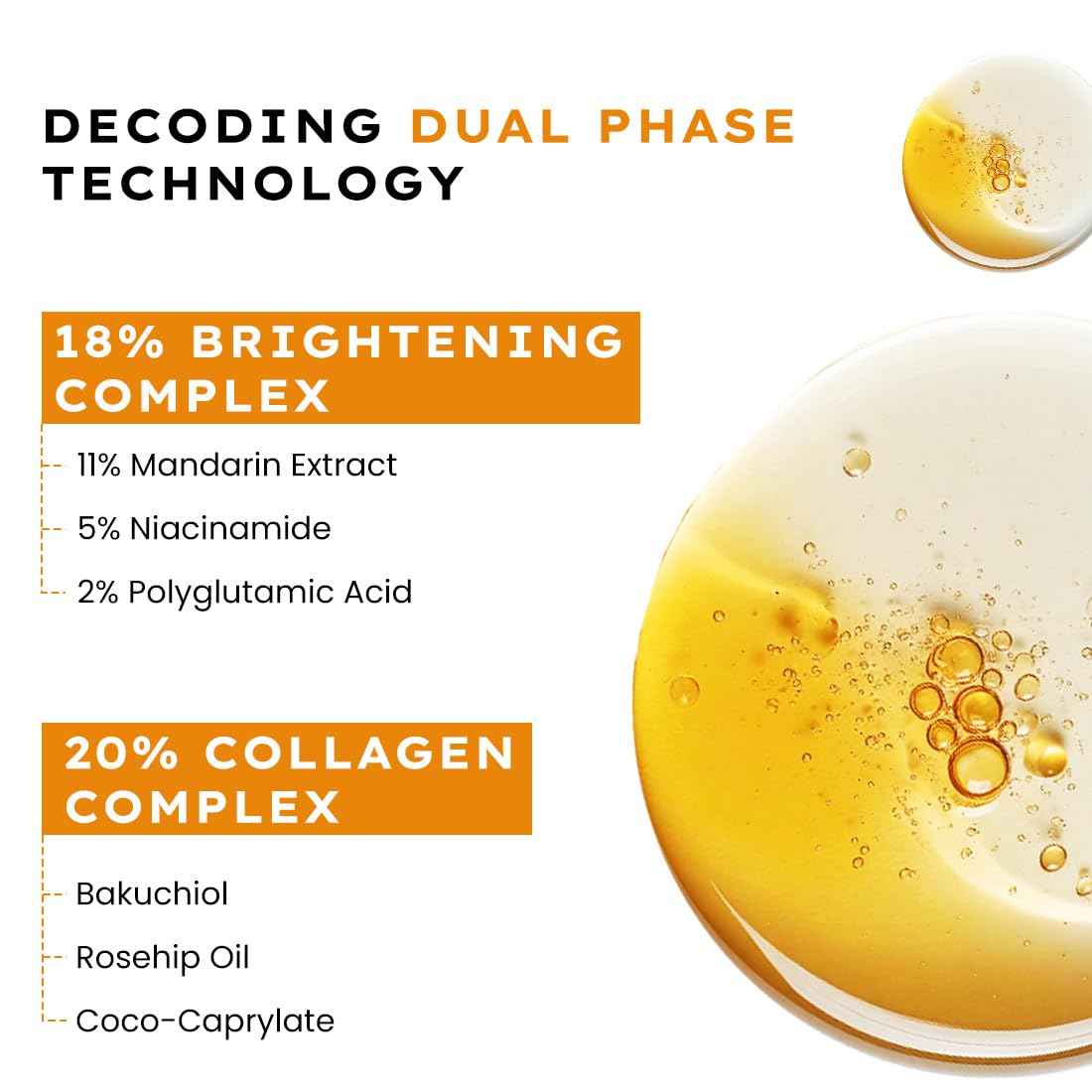Hyphen 18% Brightening + 20% Collagen Face Serum | Double Serum with 11% Mandarin 5% Niacinamide 2% PGA & Bakuchiol | Brightening & Collagen Boost | Dark Spots & Melanin Reduction | All Skin Type-50ml