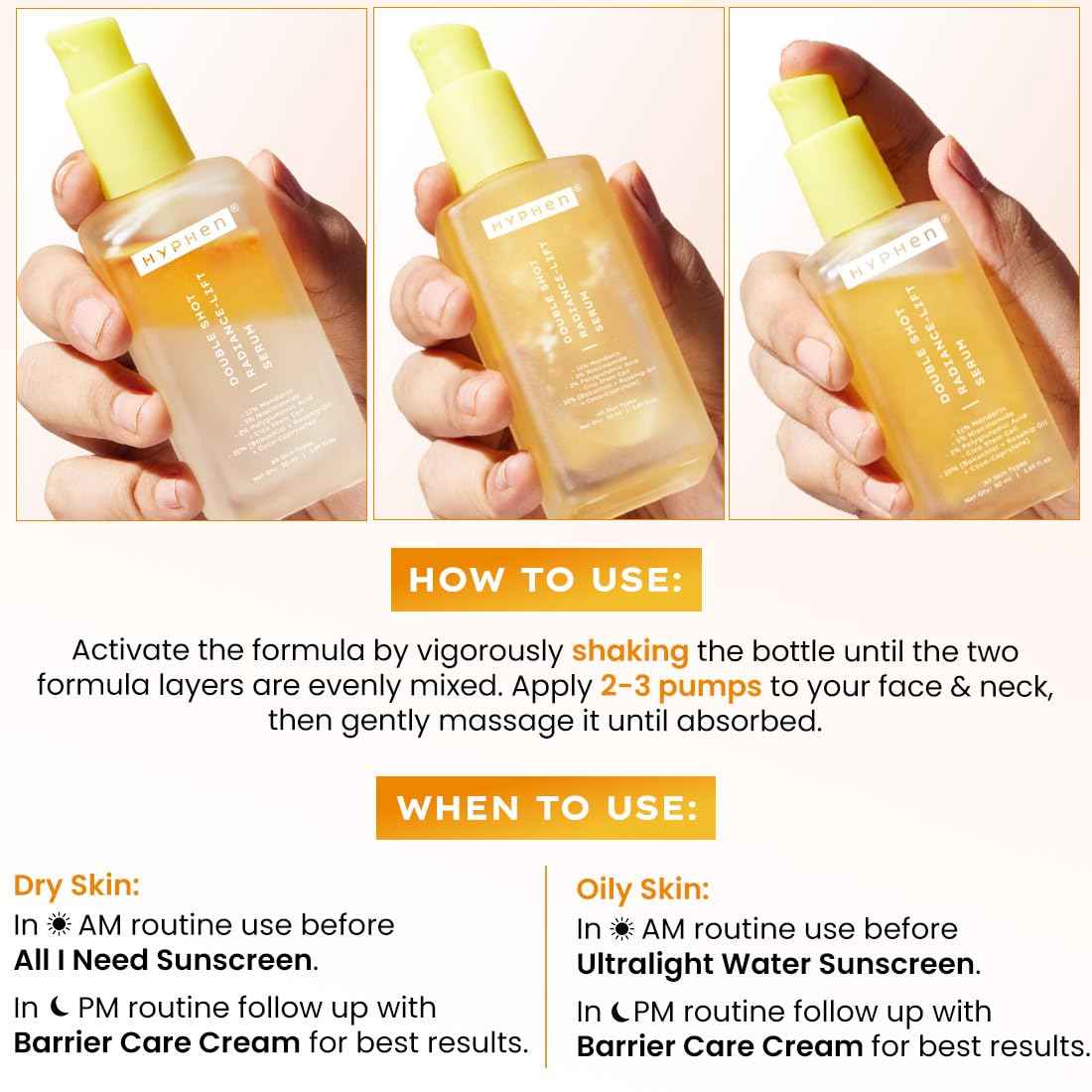 Hyphen 18% Brightening + 20% Collagen Face Serum | Double Serum with 11% Mandarin 5% Niacinamide 2% PGA & Bakuchiol | Brightening & Collagen Boost | Dark Spots & Melanin Reduction | All Skin Type-50ml