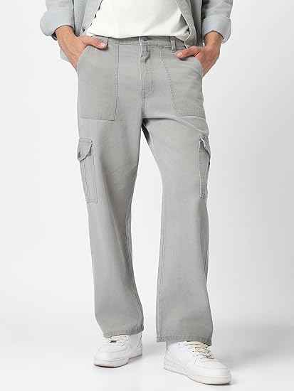 Urbano Fashion Men's Loose Mid Rise Baggy Fit Cargo Jeans