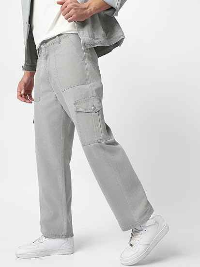 Urbano Fashion Men's Loose Mid Rise Baggy Fit Cargo Jeans