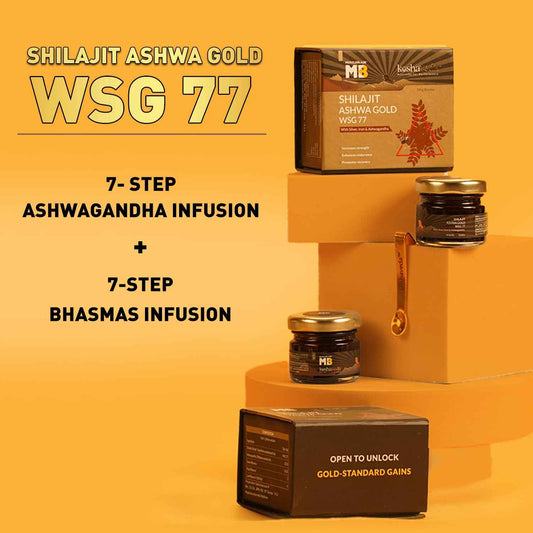 Koshaveda Shilajit Ashwa Gold Wsg 77 By Muscleblaze (20 G)|Fortified With Silver,Iron & Ashwagandha|For Strength,Endurance & Recovery,Resin