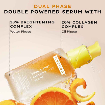 Hyphen 18% Brightening + 20% Collagen Face Serum | Double Serum with 11% Mandarin 5% Niacinamide 2% PGA & Bakuchiol | Brightening & Collagen Boost | Dark Spots & Melanin Reduction | All Skin Type-50ml