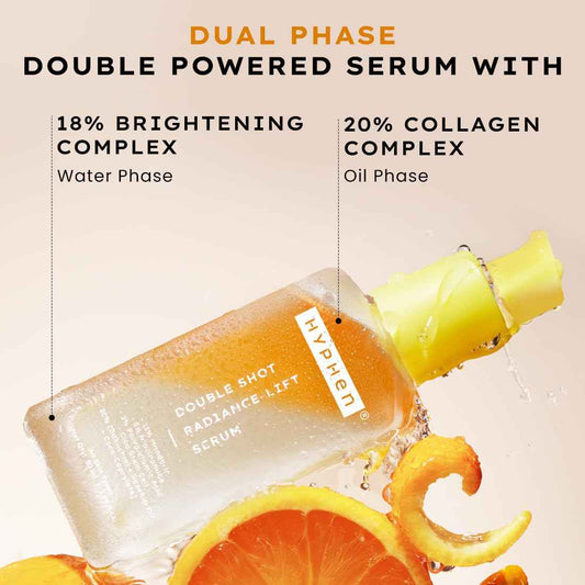 Hyphen 18% Brightening + 20% Collagen Face Serum | Double Serum with 11% Mandarin 5% Niacinamide 2% PGA & Bakuchiol | Brightening & Collagen Boost | Dark Spots & Melanin Reduction | All Skin Type-50ml