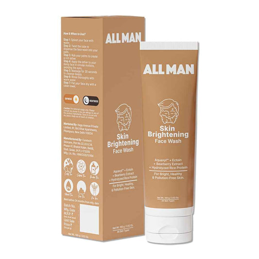 ALL MAN Skin Brightening Face Wash, Fades Dark Spots & Hyperpigmentation, Removes Dirt, oil, & Pollutants with Aquaxyl, Ectoin & Hydrolyzed Rice Protein | 100g