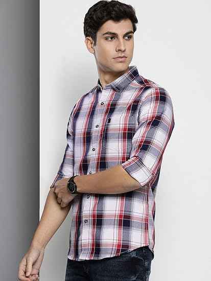 The Indian Garage Co Men's Cotton Regular Fit Checkered Full Sleeves Cutaway Collar Casual Shirt