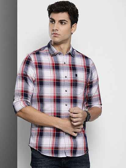 The Indian Garage Co Men's Cotton Regular Fit Checkered Full Sleeves Cutaway Collar Casual Shirt