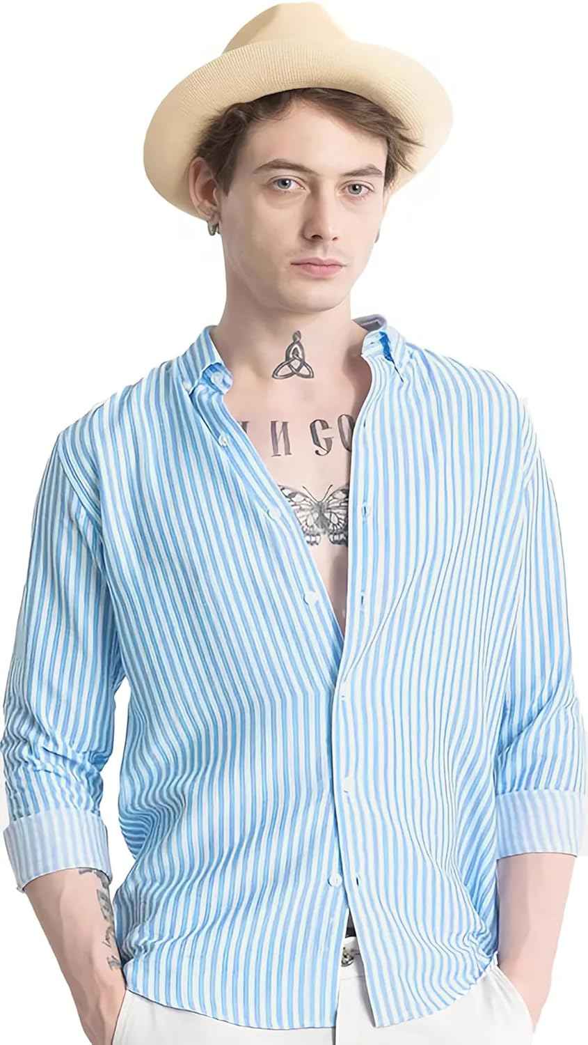 U TURN Men's Cotton Casual Printed Striped Stylish Latest Shirt