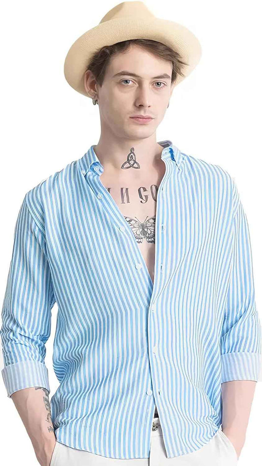 U TURN Men's Cotton Casual Printed Striped Stylish Latest Shirt