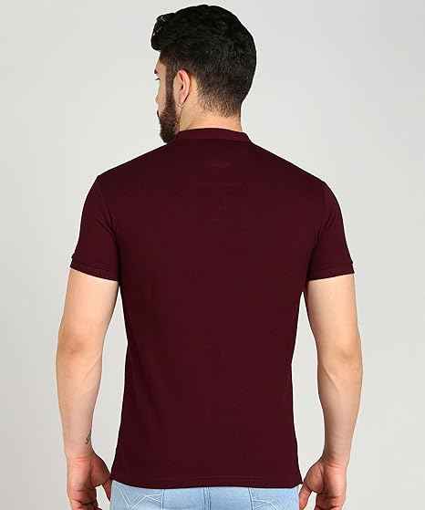 Alan Jones Clothing Men's Cotton Regular Fit Mandarin Collar Solid Polo T-Shirt