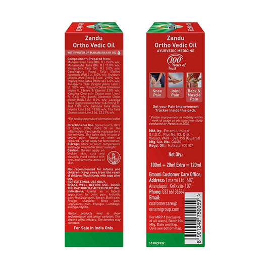 Zandu Ortho Vedic Oil - 120ml | Ayurvedic Oil for Relief from Knee and Joint Pain,Muscle Pain, Osteoarthritis Visible Improvement in 7 days