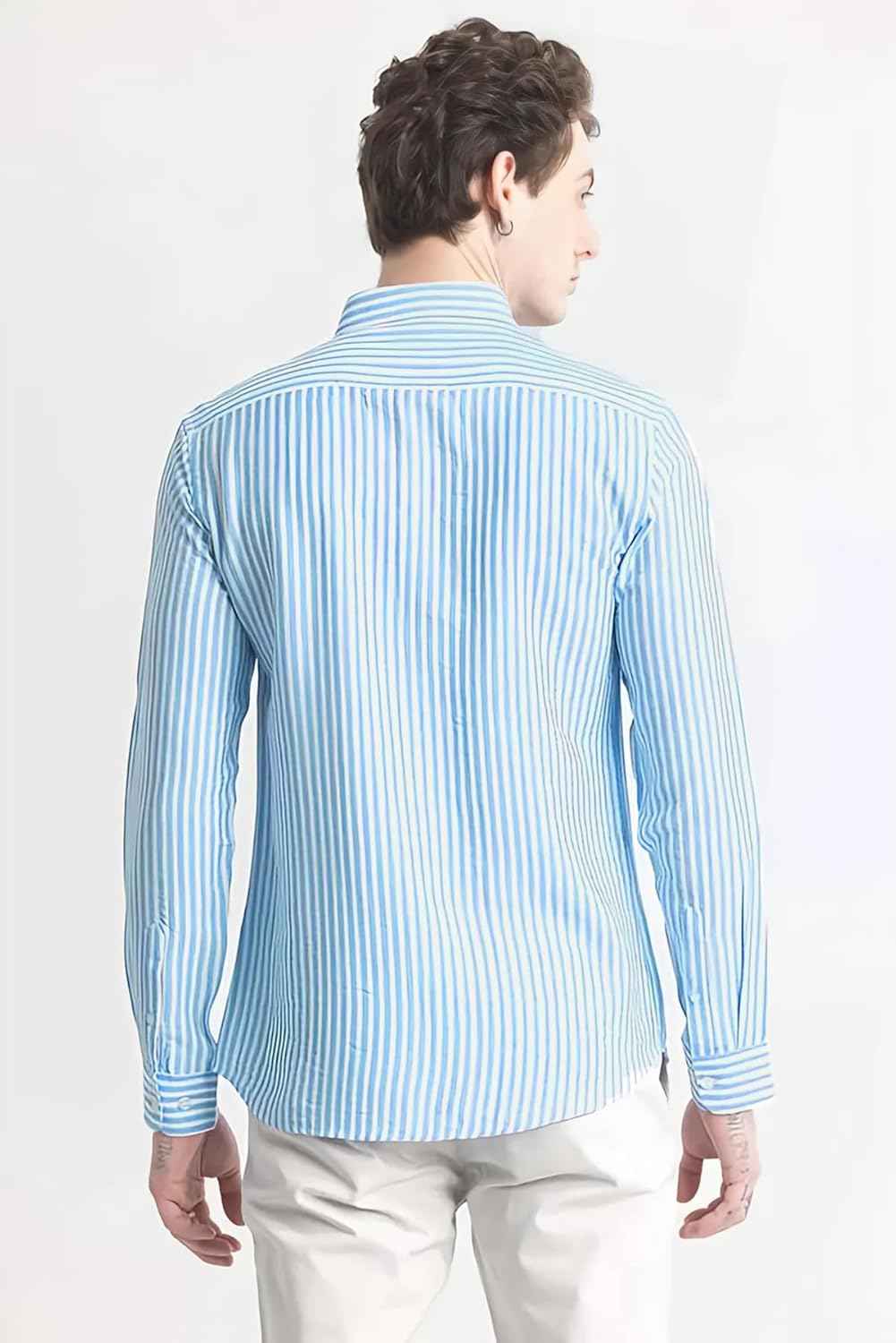 U TURN Men's Cotton Casual Printed Striped Stylish Latest Shirt