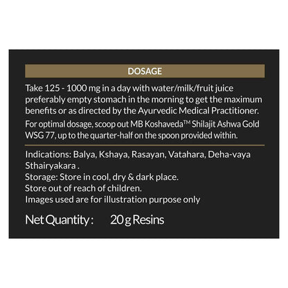 Koshaveda Shilajit Ashwa Gold Wsg 77 By Muscleblaze (20 G)|Fortified With Silver,Iron & Ashwagandha|For Strength,Endurance & Recovery,Resin