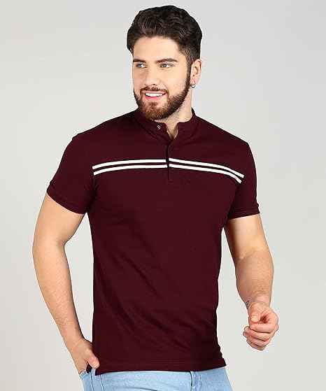 Alan Jones Clothing Men's Cotton Regular Fit Mandarin Collar Solid Polo T-Shirt