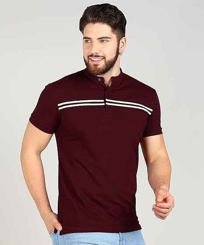 Alan Jones Clothing Men's Cotton Regular Fit Mandarin Collar Solid Polo T-Shirt