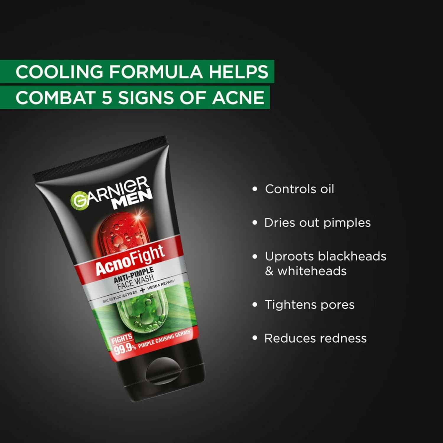 Garnier Men, Anti-Pimple Face Wash, Repairs Skin & Balances Oils, AcnoFight, 100 g (Pack of 2)