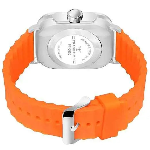 Franktime Ultra Nova Quartz Series | Orange Silicone Strap and Square Orange Dial Watch | Analog Wrist Watch for Men