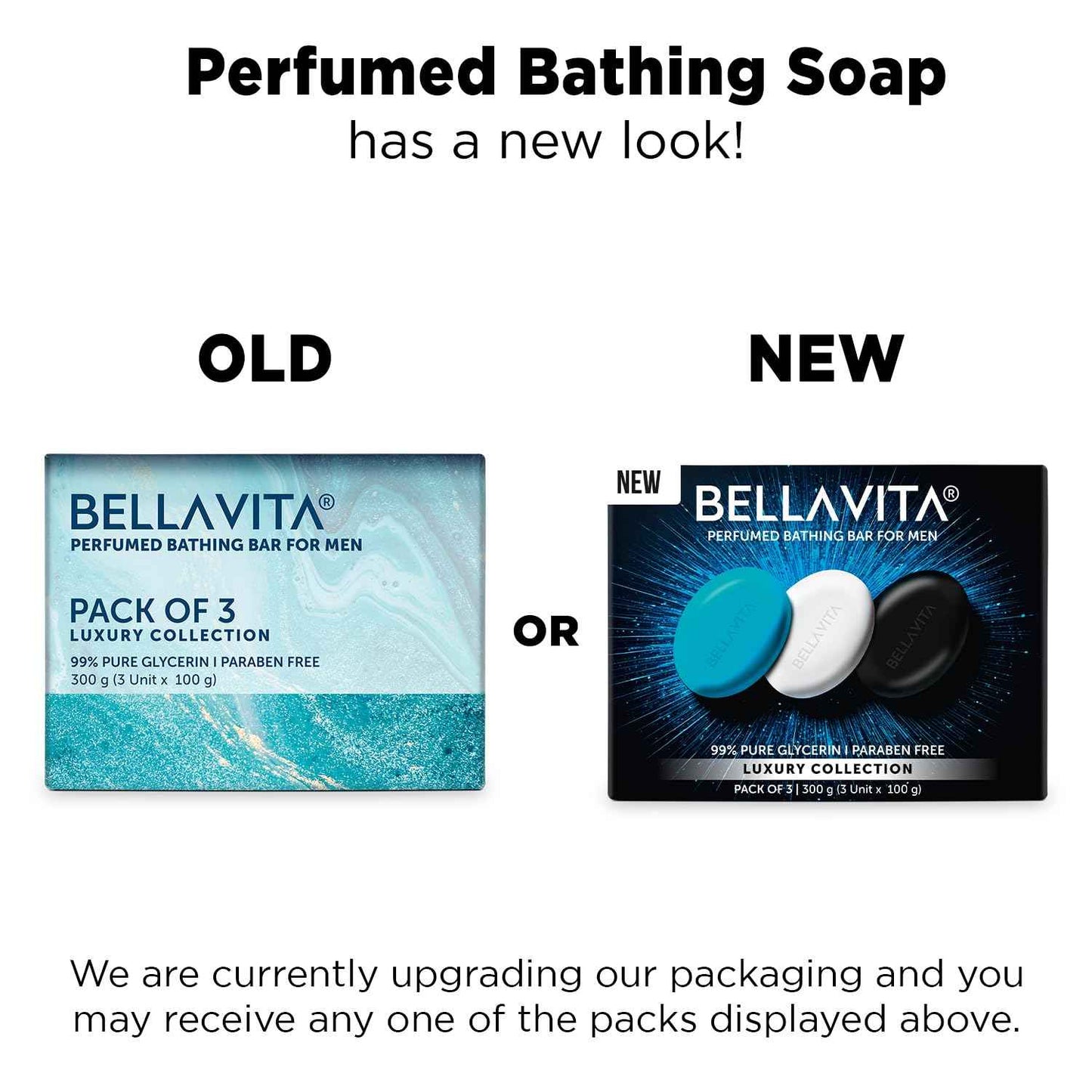 BELLAVITA Perfume Bathing Soap Bar for Men 3 x 100Gm with Pure Glycerin for Glowing Skin