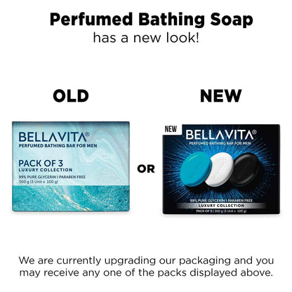 BELLAVITA Perfume Bathing Soap Bar for Men 3 x 100Gm with Pure Glycerin for Glowing Skin