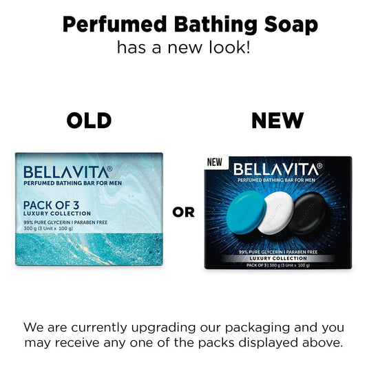 BELLAVITA Perfume Bathing Soap Bar for Men 3 x 100Gm with Pure Glycerin for Glowing Skin