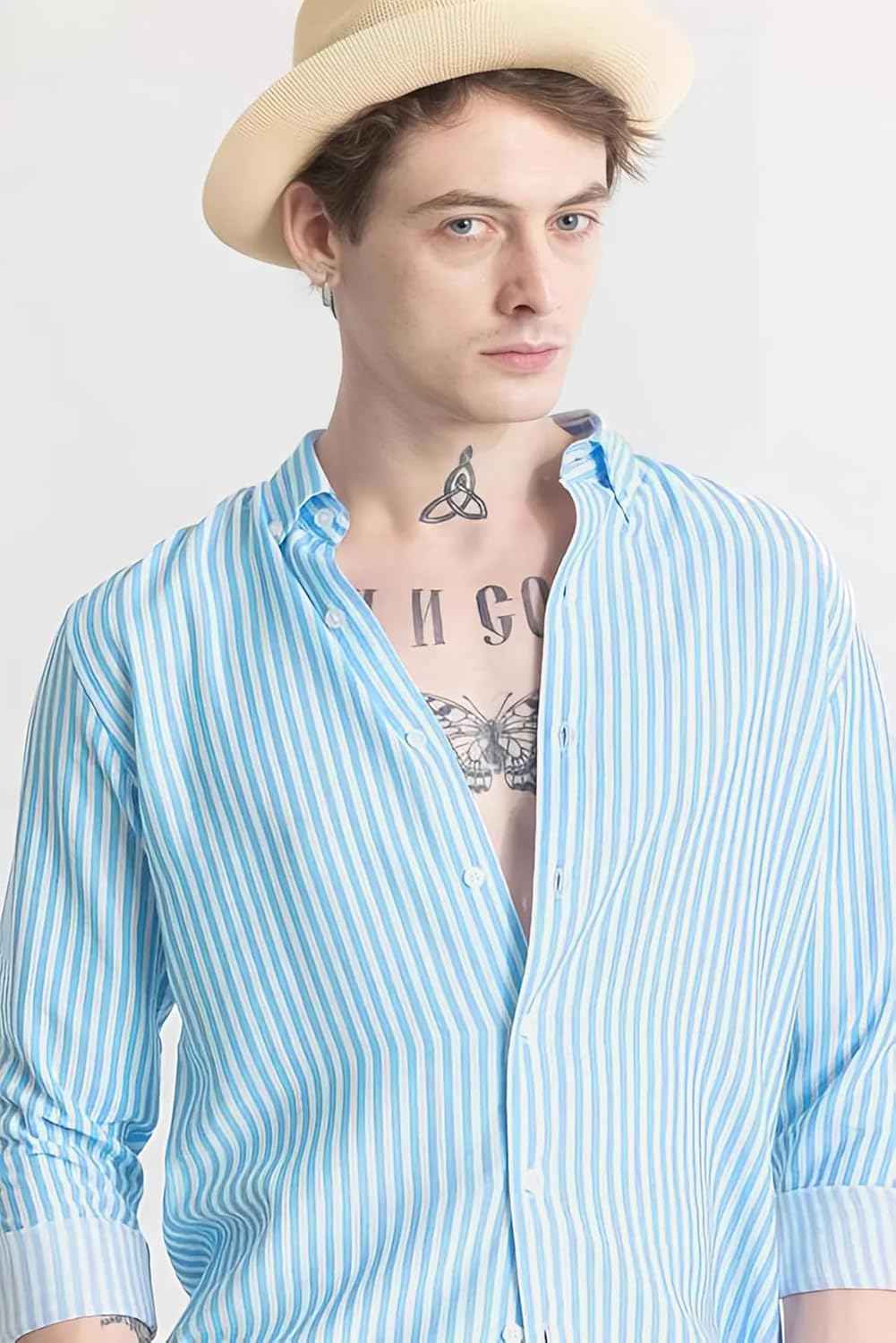 U TURN Men's Cotton Casual Printed Striped Stylish Latest Shirt