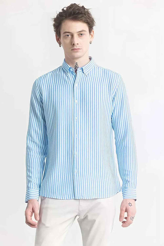 U TURN Men's Cotton Casual Printed Striped Stylish Latest Shirt