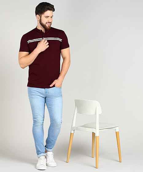 Alan Jones Clothing Men's Cotton Regular Fit Mandarin Collar Solid Polo T-Shirt
