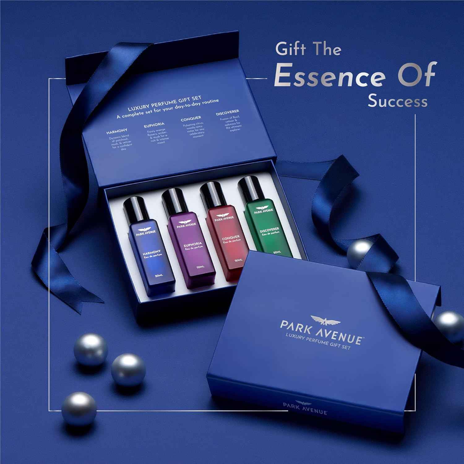 Park Avenue Luxury Perfume Gift Set for Men, 4x20 ml | Euphoria, Conquer, Harmony & Discoverer Perfume | Eau De Parfum | Premium Luxury Perfume for Corporate Man | Long lasting Fragrance | Gift for Men.
