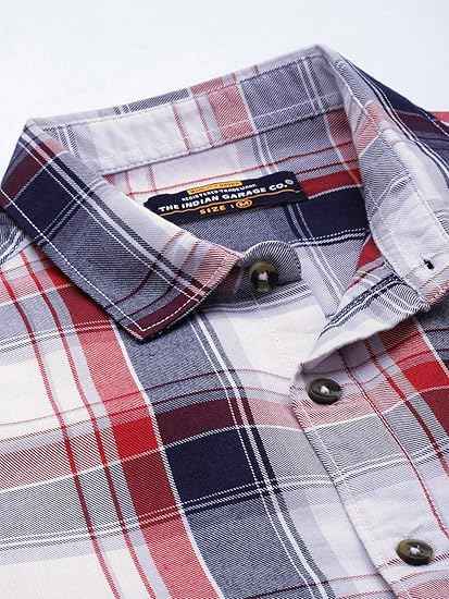 The Indian Garage Co Men's Cotton Regular Fit Checkered Full Sleeves Cutaway Collar Casual Shirt