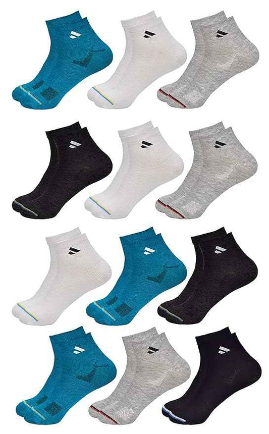 12 Pairs Solid Cotton Ankle Length Socks for Men & Women, Multicolor
