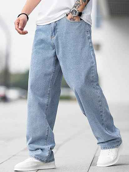 Dockstreet Men Baggy Denim Jeans in Pure 100% Cotton Denim