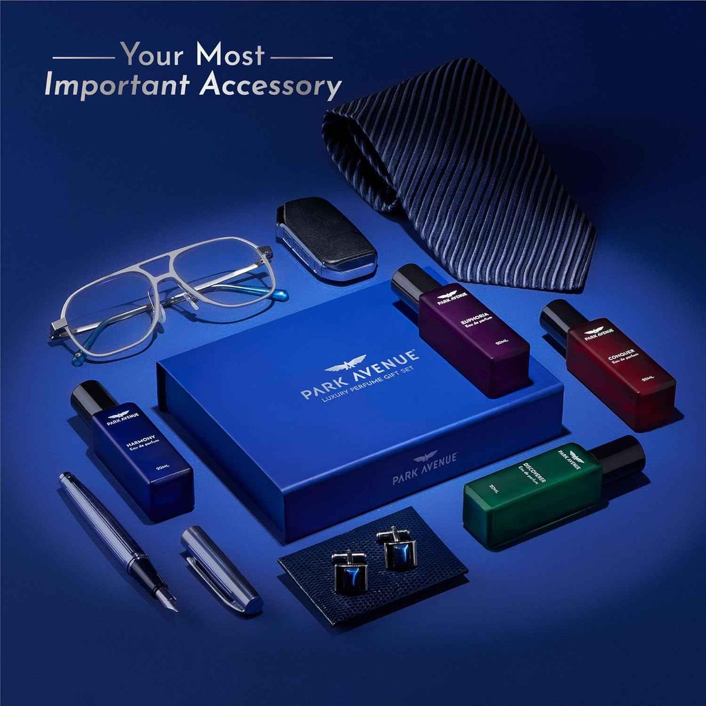 Park Avenue Luxury Perfume Gift Set for Men, 4x20 ml | Euphoria, Conquer, Harmony & Discoverer Perfume | Eau De Parfum | Premium Luxury Perfume for Corporate Man | Long lasting Fragrance | Gift for Men.
