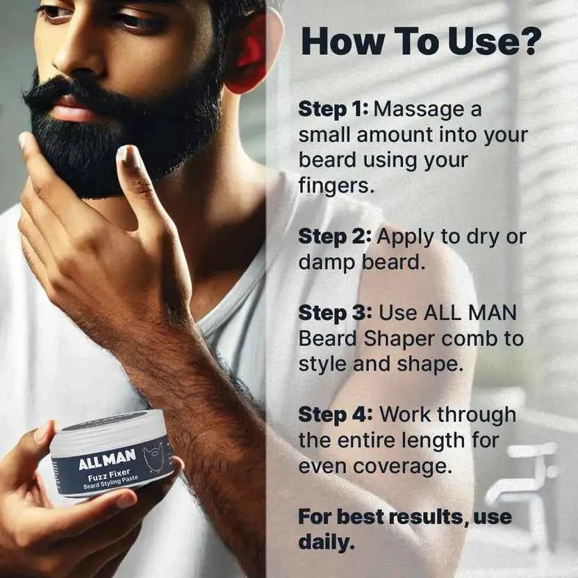 ALL MAN Fuzz Fixer Beard Styling Paste, Strong Hold Cream Wax,Mango Butter, Milk Protein Beard Cream  (50 g)