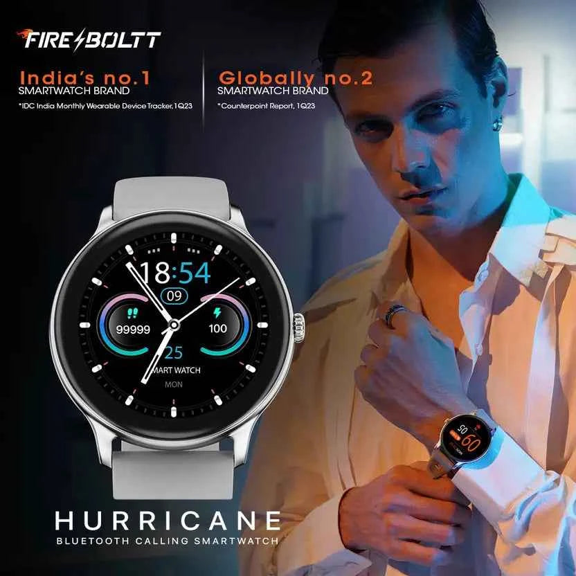 Fire-Boltt Hurricane 33.02mm (1.3) Curved Glass Display with BT Calling, 100+ Sports Modes Smartwatch  (Grey Strap, Free Size)