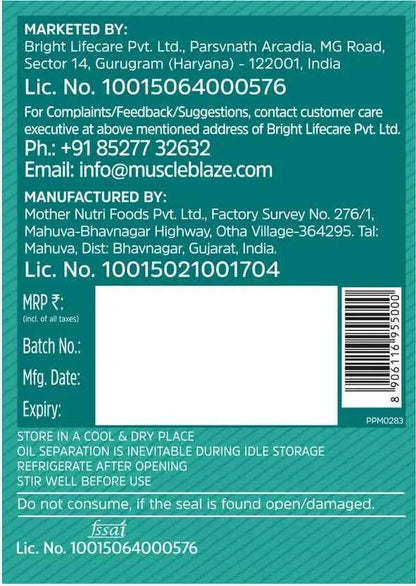 MUSCLEBLAZE MB Peanut Butter with Added Omega, Creamy  (1 kg)