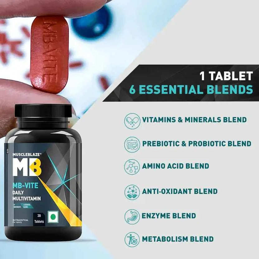 MUSCLEBLAZE Multivitamin with Immunity Boosters and Digestive Enzymes, 100% RDA of Vitamin C  (30 Tablets)
